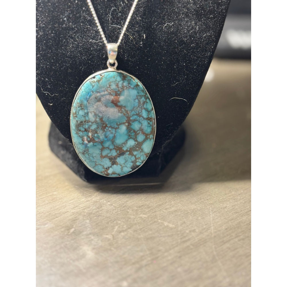 Vintage Vibes – Turquoise Drop Pendant on 925 Silver Chain - Picture 2 of 8
